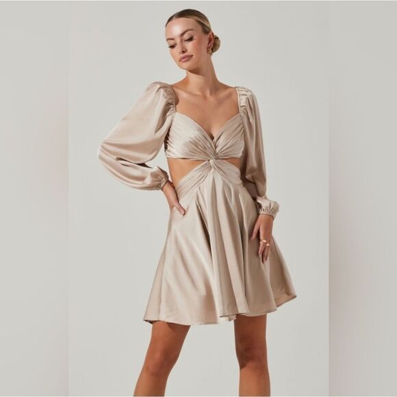 ASTR The Label Cut-out Satin Mini Dress Size XS In Champagne - Picture 12 of 13